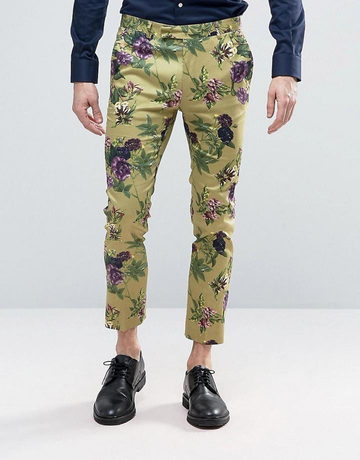 Asos Super Skinny Ankle Grazer Smart Pants In Floral Print - Green