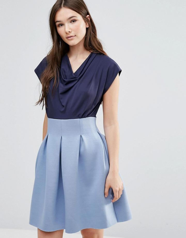 Closet Full Skirt Cowl Neck Dress - Blue