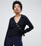 Asos Design Tall Wrap Top With Asymmetric Button Detail - Black