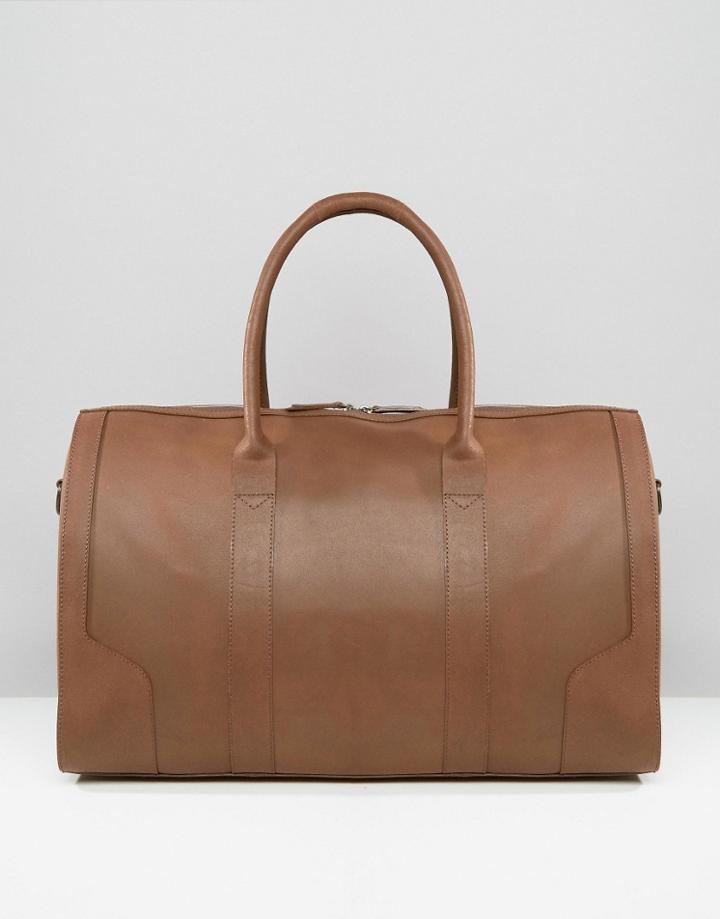 Asos Leather Carryall In Chocolate - Brown