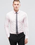 Asos Skinny Shirt In Pink With Long Sleeves And Charcoal Tie Set Save 15% - Pink