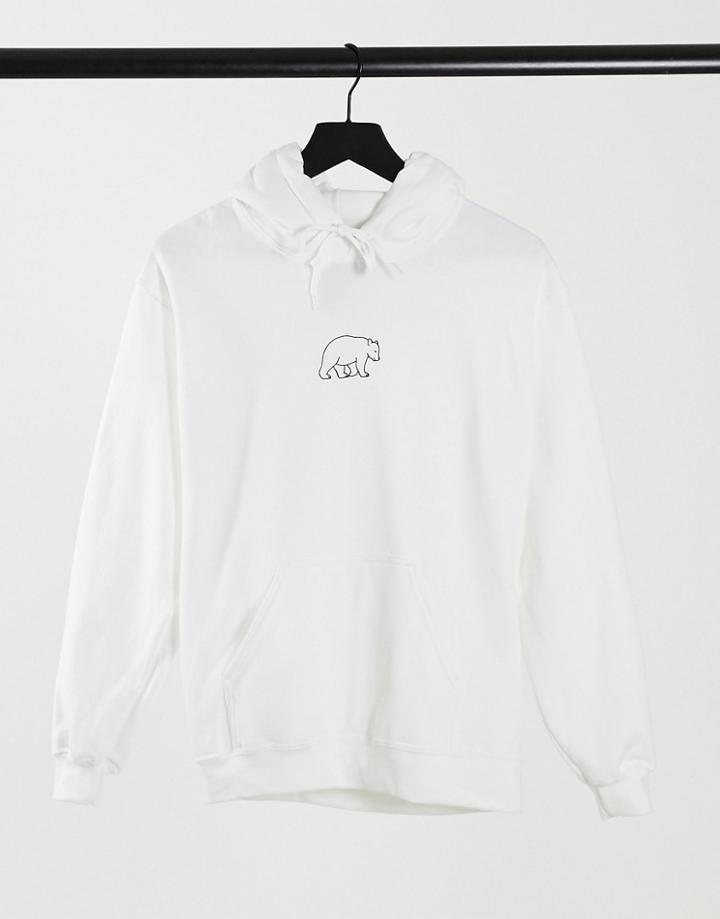 New Love Club Oversized Hoodie With Bear Print In White
