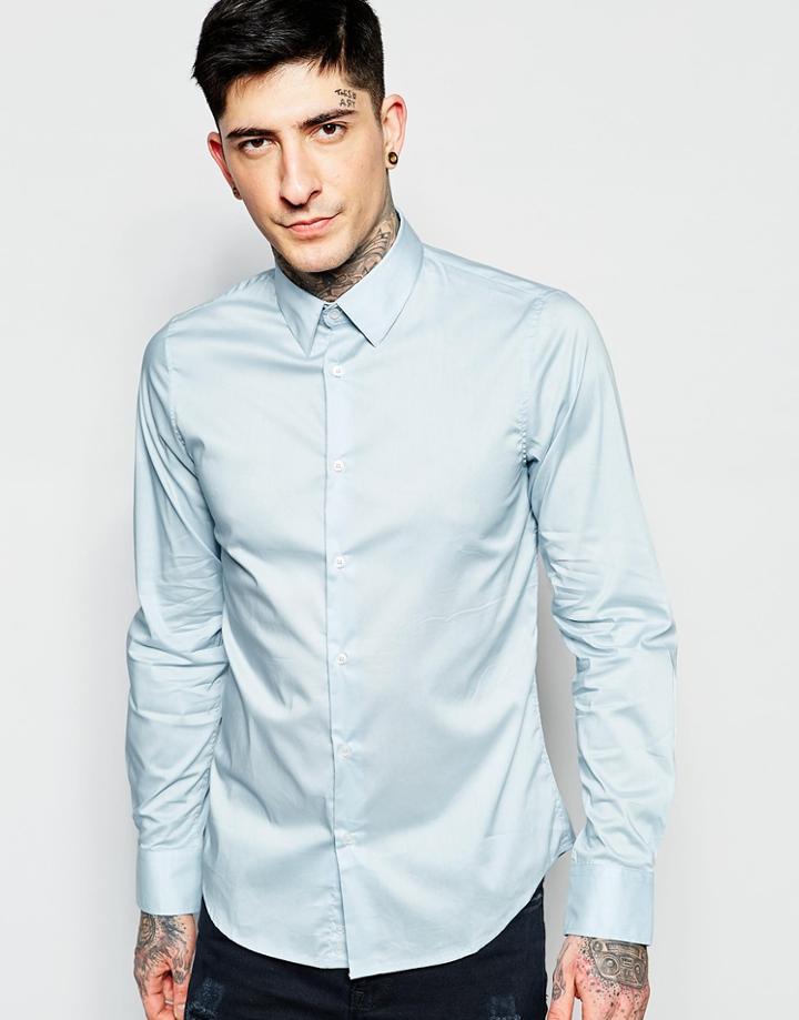 Sisley Slim Fit Poplin Stretch Shirt - Light Blue