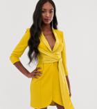 Asos Design Tall Mini Tux Dress With Self Belt - Yellow
