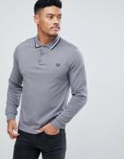Fred Perry Long Sleeve Slim Fit Twin Tipped Polo Shirt In Gray - Gray