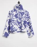 Monki Amalia Recycled Fleece Sweatshirt With Zip Funnel Neck In Swirl Print-multi