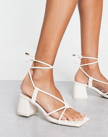 Public Desire Aloha Knot Strap Mid Heel Sandals In Off-white