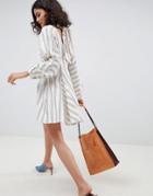 Asos White Striped Mini Dress With Wrap Around Detail - Multi