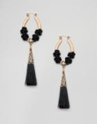 Asos Design Black Rose And Tassel Earrings - Gold