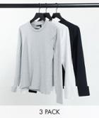 Asos Design Organic Cotton Blend 3 Pack Muscle Fit Long Sleeve T-shirt With Crew Neck-multi