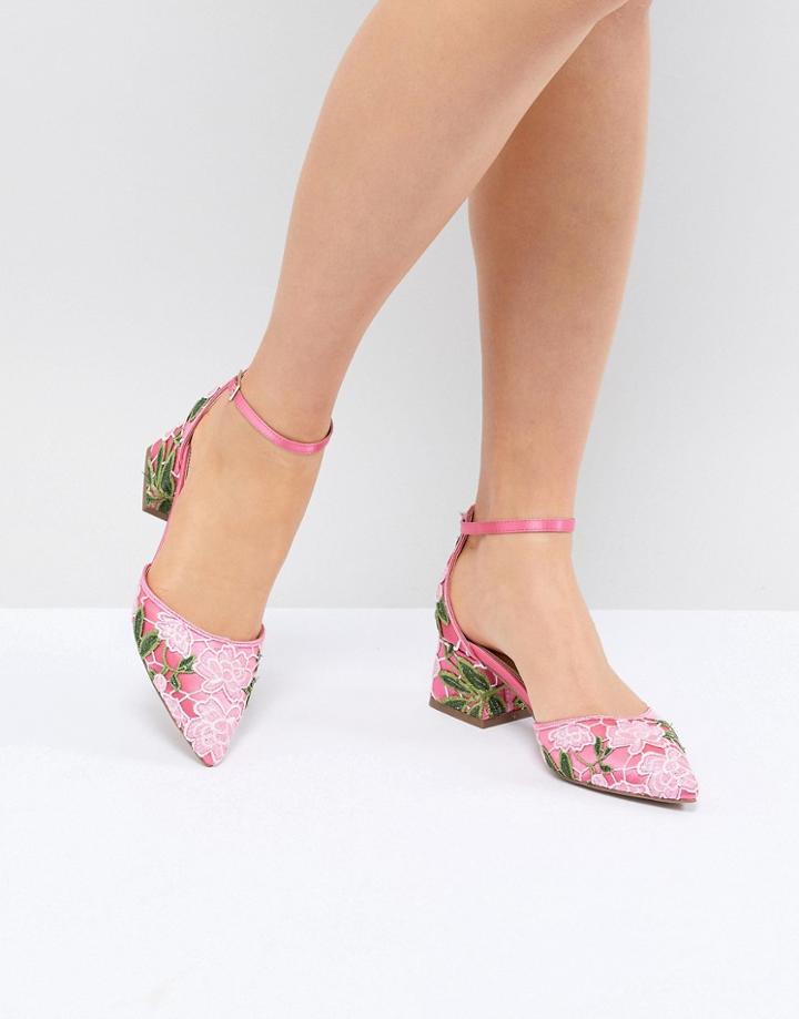 Asos Design Shakira Embroidered Mid Heels - Pink