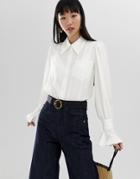 Asos Design Crinkle Shirt With Fluted Cuff And Long Sleeves-white