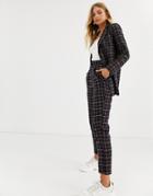 Heartbreak Tailored Peg Leg Pants In Navy And Orange Check