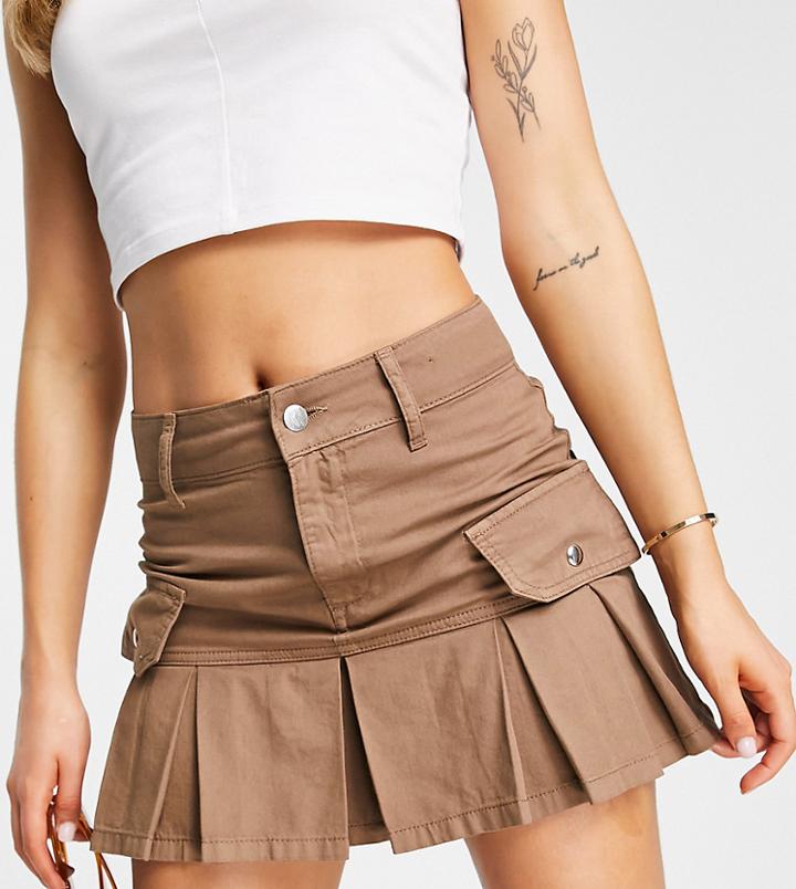 Reclaimed Vintage Inspired Y2k Cargo Kilt Skirt In Brown