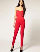 Asos Pleated Bust Jumpsuit - Red
