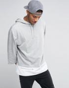Asos Oversized Hoodie With Woven Panel & Ruched Sleeve - Gray
