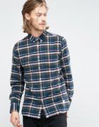 Penfield Barrhead Check Button Shirt In Regular Fit Brushed Cotton - Blue