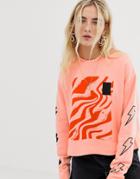 Collusion Cropped Graphic Sweat - Pink