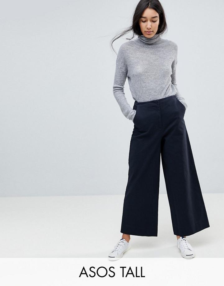 Asos Tall Wide Leg Canvas Pants In Navy - Blue