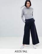 Asos Tall Wide Leg Canvas Pants In Navy - Blue