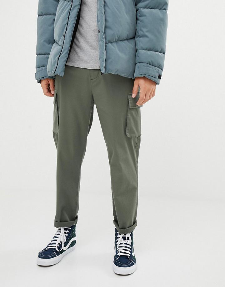 Asos Design Cargo Pants In Khaki-green