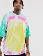 Asos Design Oversized T-shirt With Half Sleeve In Bright Tie Dye Wash - Multi