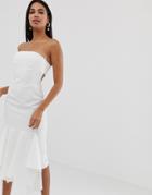 Asos Design Bandeau Pep Hem Midi Dress In Crepe-cream