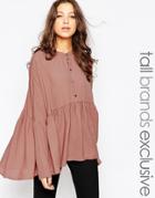 Y.a.s Tall Long Sleeve Woven Top With Frill Hem - Pink