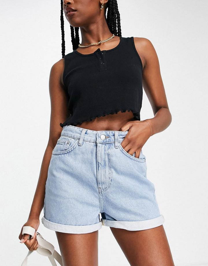 Na-kd Cotton Mom Turn Up Denim Shorts In Light Blue-blues