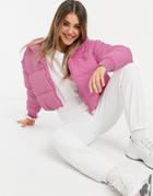 Monki Amber Recycled Short Padded Jacket With Hood In Pink