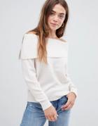 Asos Design Off Shoulder Sweater In Fluffy Yarn - Cream