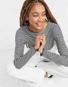 New Look Lettuce Edge Longsleeve T-shirt In Black Stripe-white
