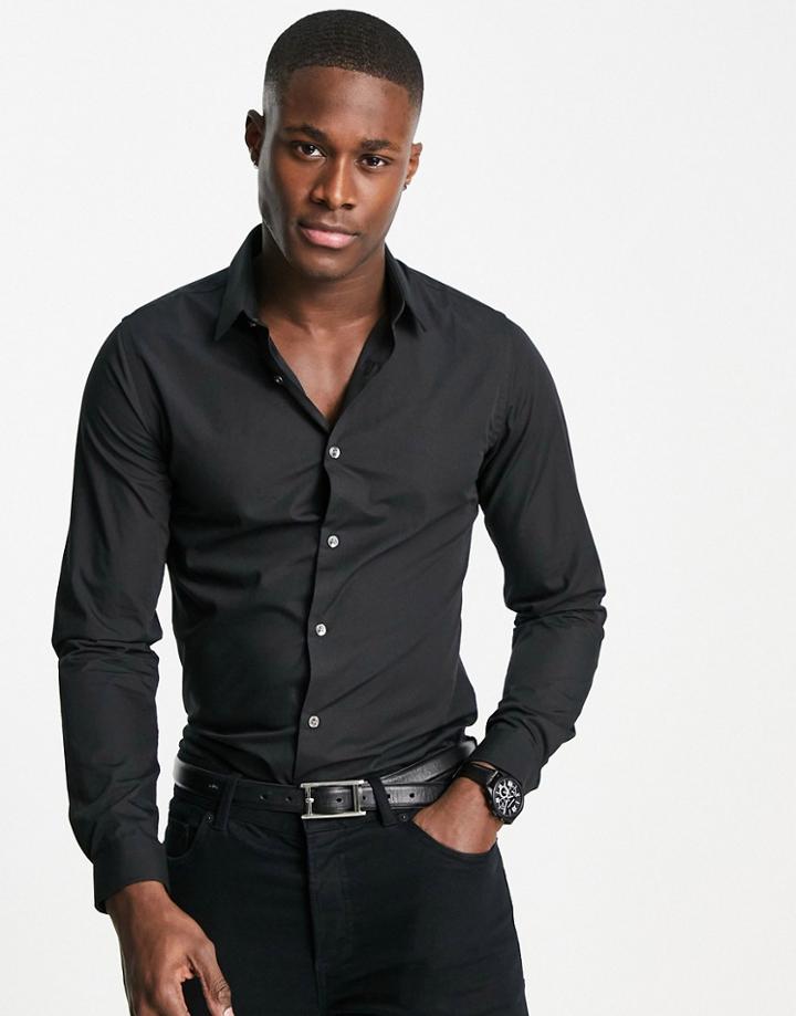 French Connection Skinny Fit Stretch Poplin Shirt In Black