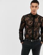 Twisted Tailor Super Skinny Lace Shirt - Black