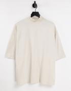 Asos Design Oversized Half Sleeve T-shirt With Turtle Neck In Beige-neutral