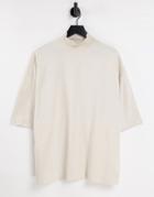 Asos Design Oversized Half Sleeve T-shirt With Turtle Neck In Beige-neutral
