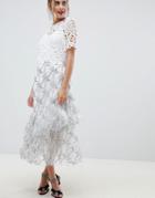 Asos Design Premium Floral Lace Midi Skirt - Multi