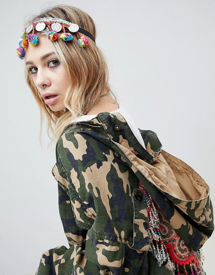 Asos Design Festival Pom Pom And Coin Headband - Multi