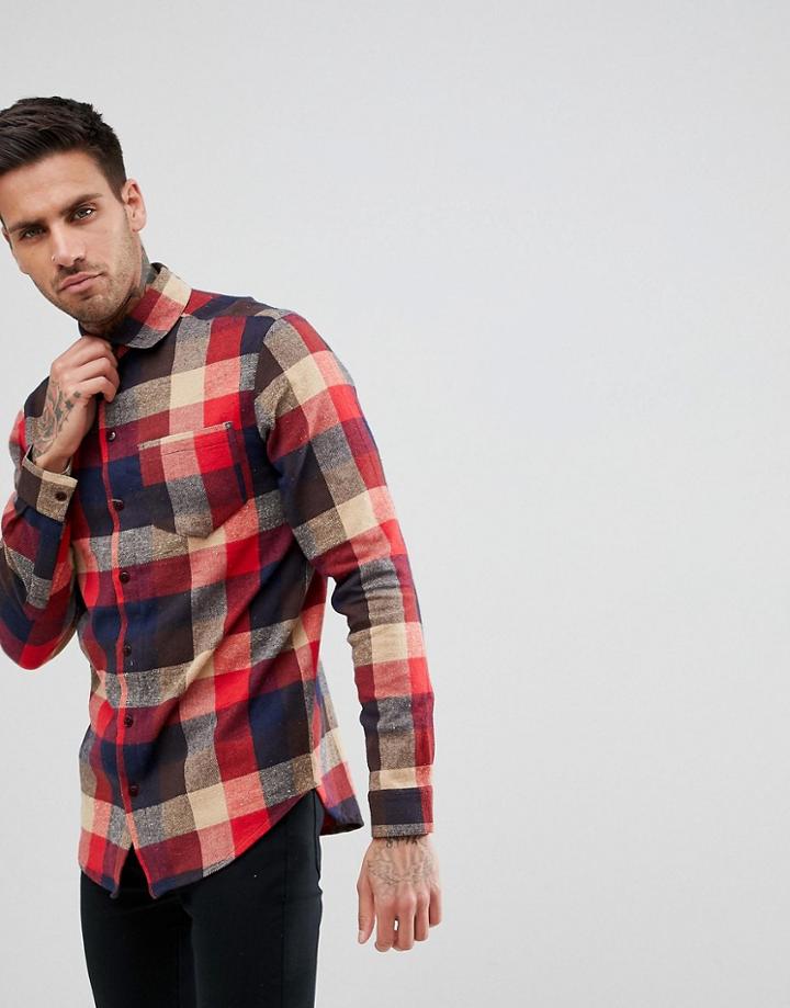 Boohooman Regular Fit Shirt In Navy Check - Navy