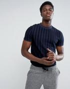 Asos T-shirt In Towelling Rib In Navy - Navy