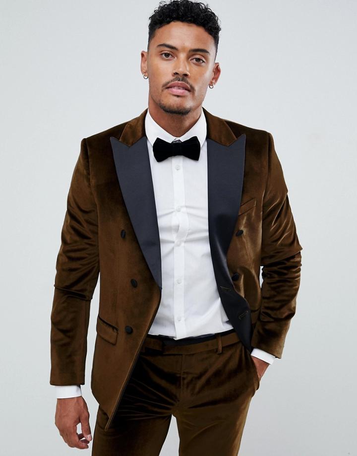 River Island Velvet Suit Jacket In Gold - Gold