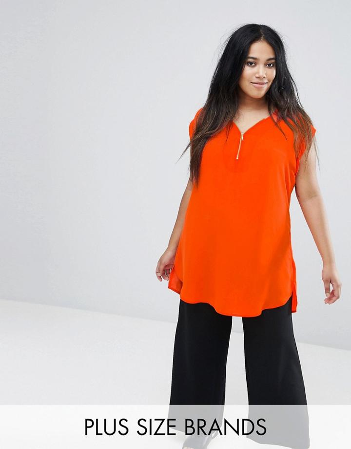 New Look Plus Zip Front Tunic - Orange