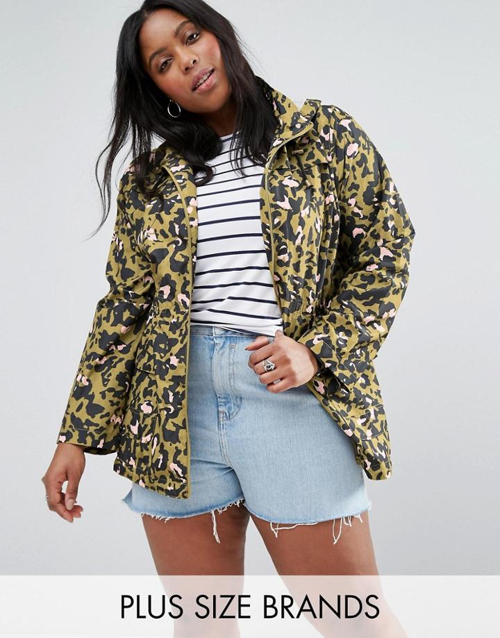 Brave Soul Plus Festival Trench In Leopard Print - Green