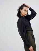 Asos Sheer Blouse With Exaggerated Sleeve - Black