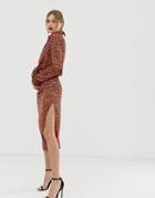 John Zack Midi Skirt With Side Split In Contrast Print - Multi