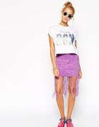 Asos Mini Skirt With Self Fringing In Tie Dye - Multi