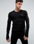 Intense Long Sleeve T-shirt In Black Muscle Fit With Logo - Black