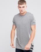 Asos Longline T-shirt With Ripped Hem And Slashed Neck - Gray
