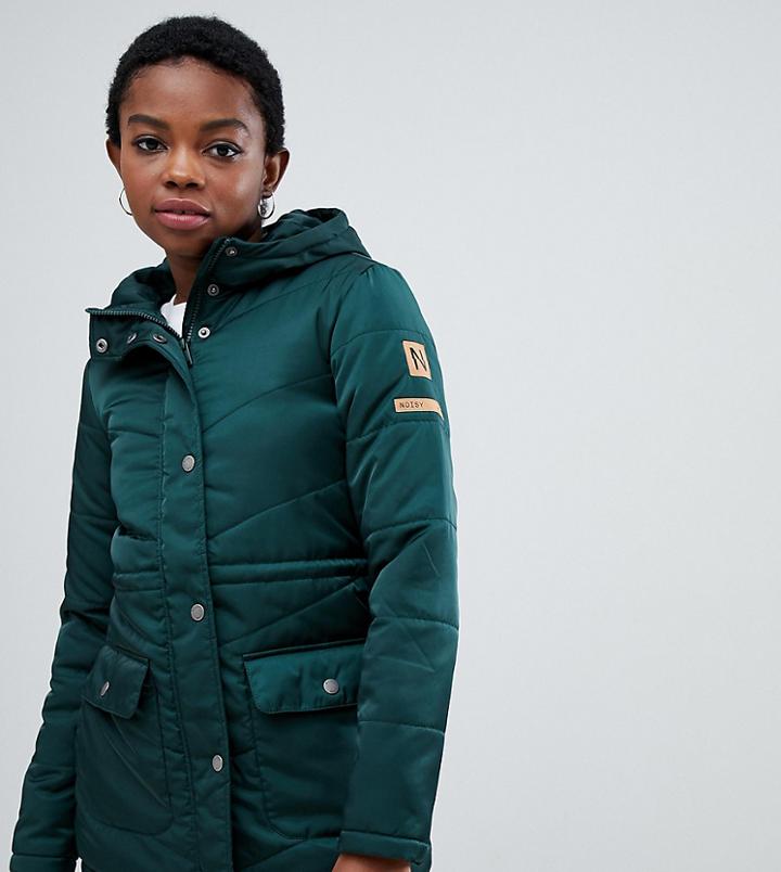 Noisy May Petite Hooded Padded Jacket - Green