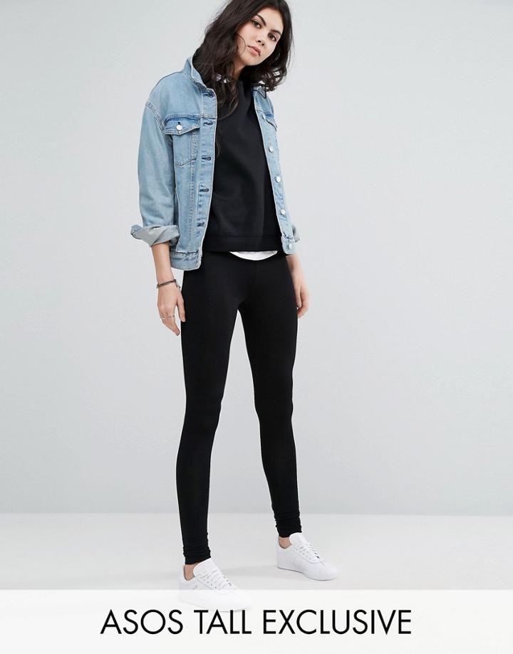 Asos Tall High Waisted Leggings In Longer Length - Black